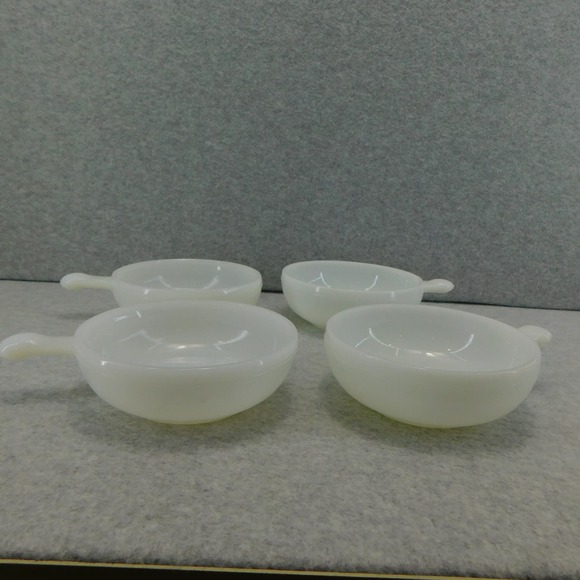 Vintage Milk White Glass Multi - Purpose Bowl with Handle - Set of 4 - Picture 12 of 14